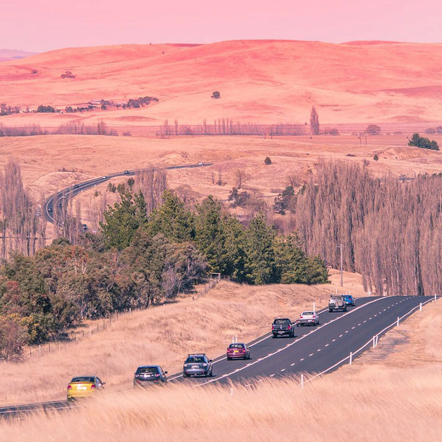 Cars on a Highway towards pink hills by Anton Kollo | Nikon Cameras, Lenses & Accessories
